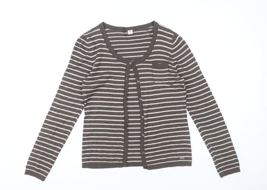 s.Oliver Women’s Brown Striped Cardigan Size 10 Scoop Neck Knit