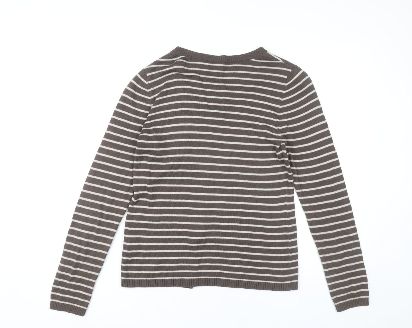s.Oliver Women’s Brown Striped Cardigan Size 10 Scoop Neck Knit
