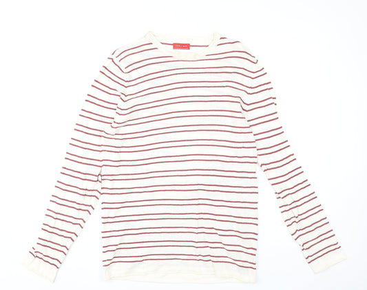 Zara Man Men's White Striped Cotton Pullover Jumper Size M