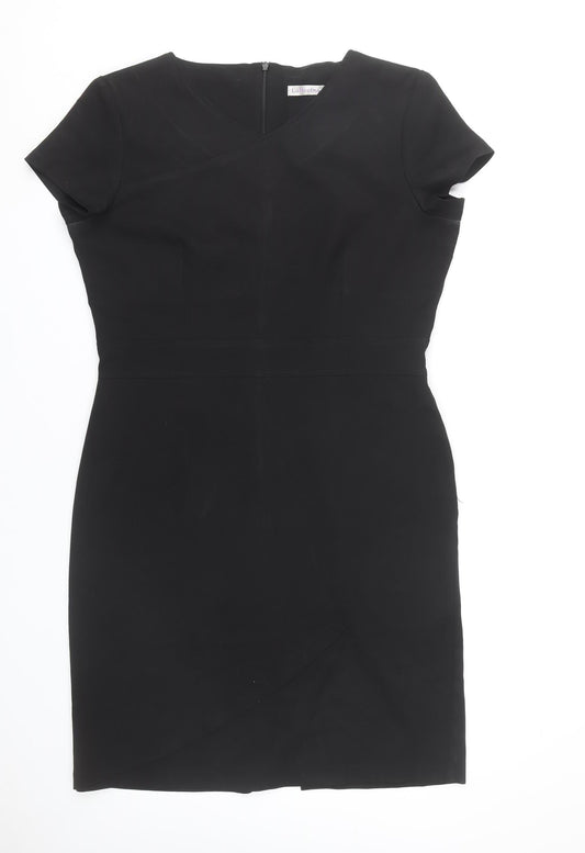 La Beeby Women Black Size 12 V-Neck Sheath Work Dress