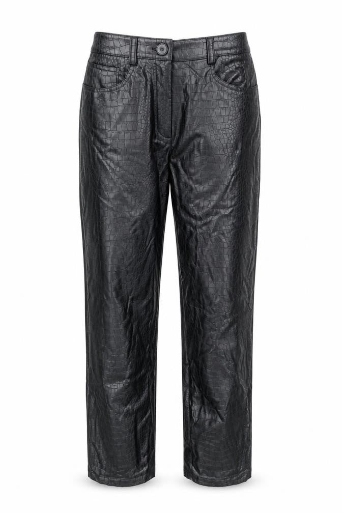 Tu Women’s Black Croc Effect Faux Leather High Rise Straight Trousers Size 8