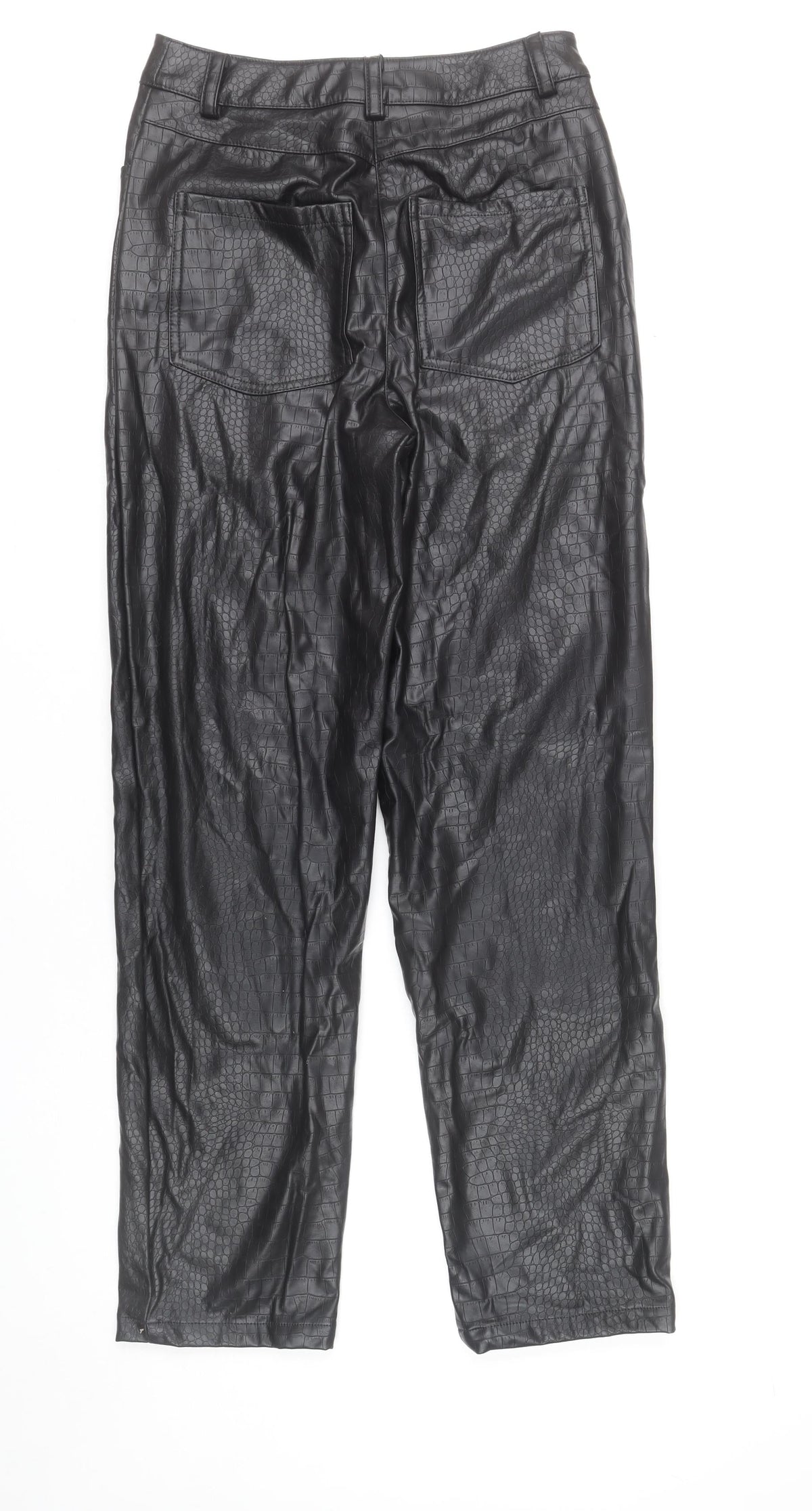 Tu Women’s Black Croc Effect Faux Leather High Rise Straight Trousers Size 8