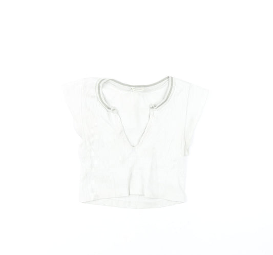 Urban Outfitters Women White XS Cropped Slim Fit T-Shirt