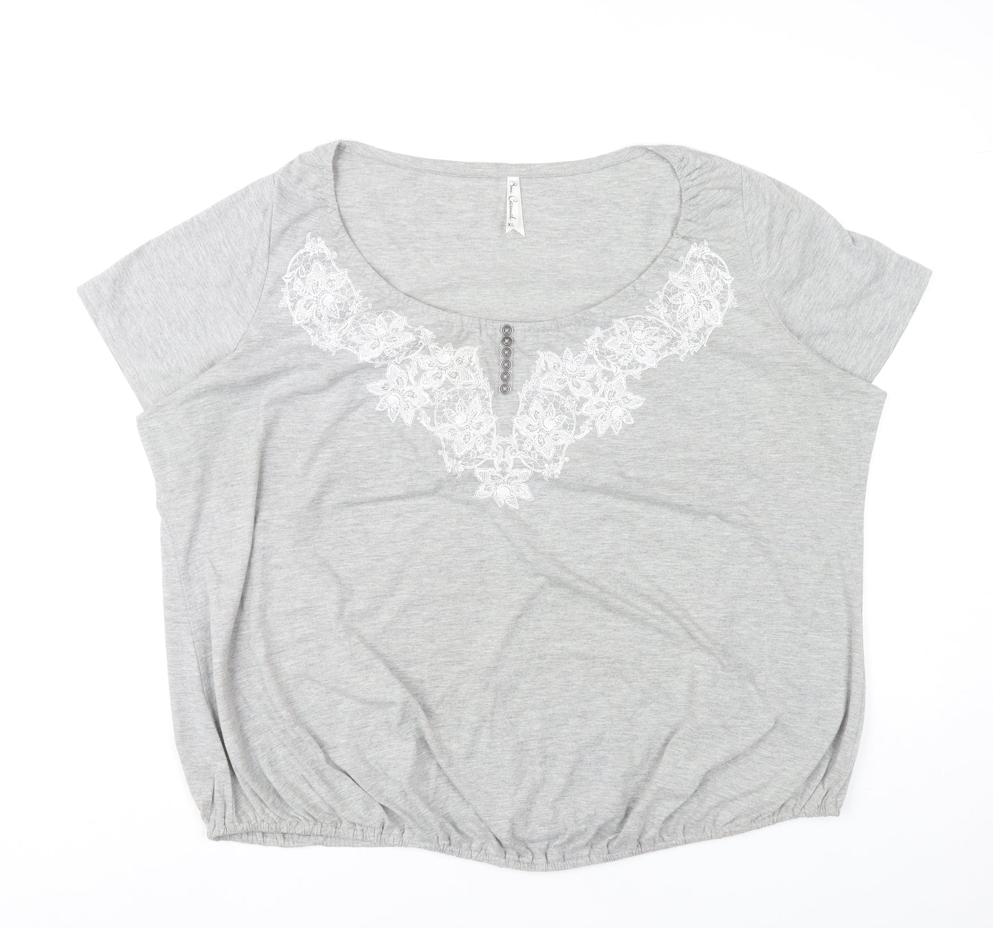Bm Women Grey XL Scoop Neck Embroidered T-Shirt