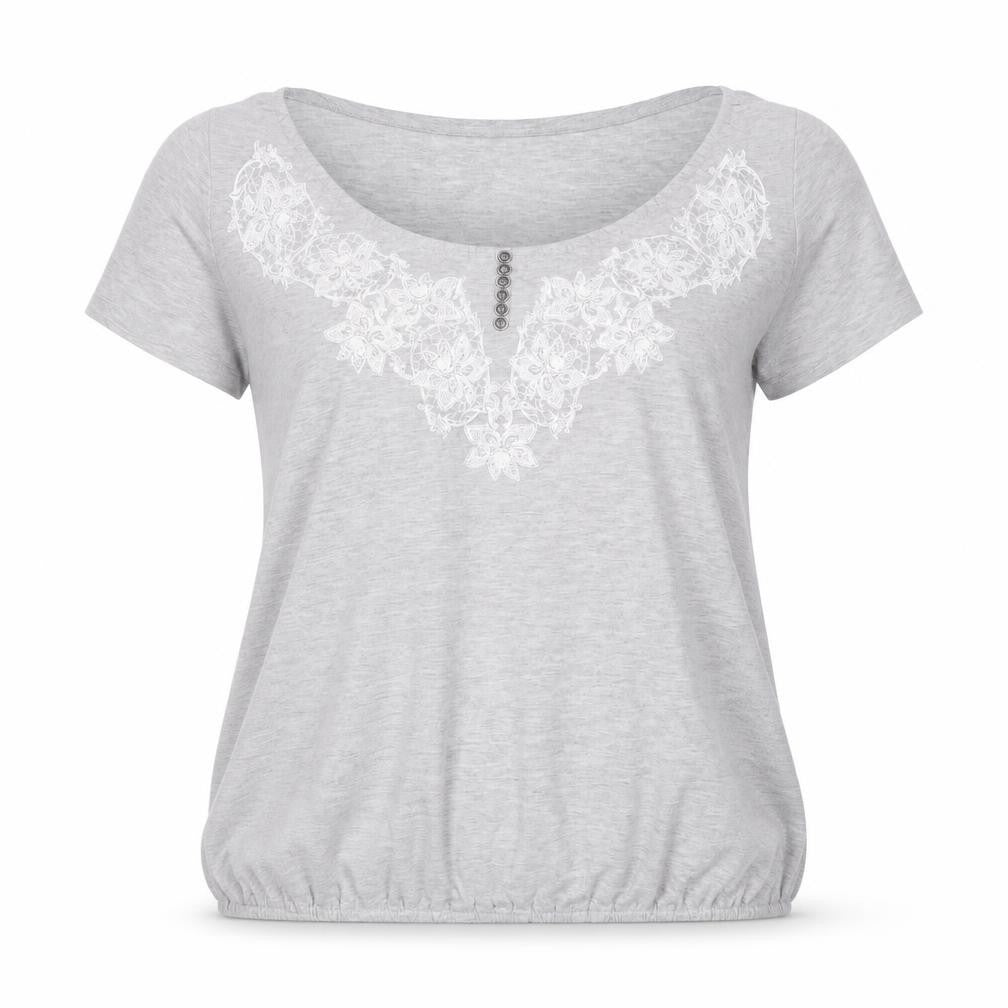 Bonmarché Women Grey XL Scoop Neck Embroidered T-Shirt