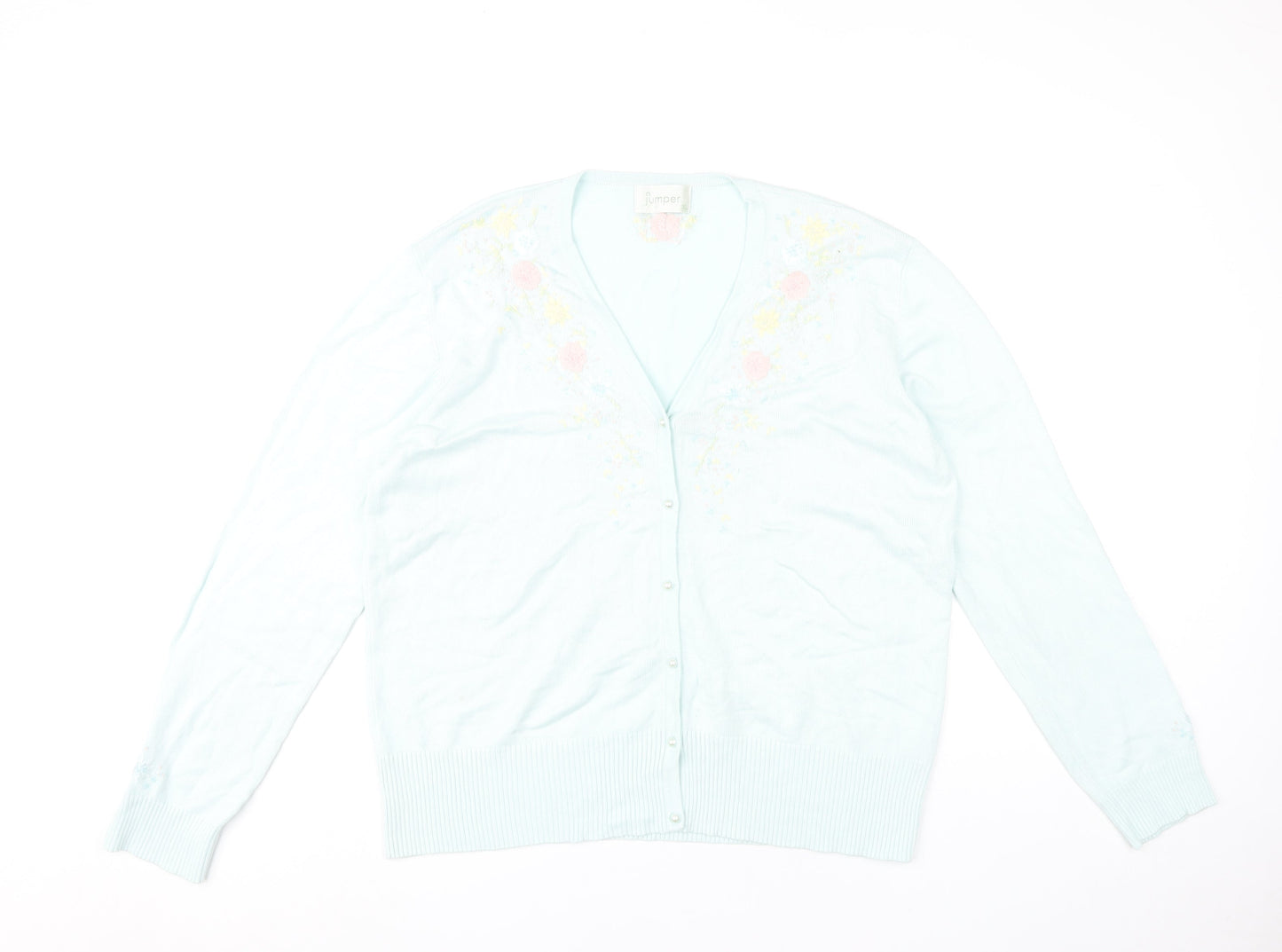 Jumper Womens Blue Floral Embroidered Cardigan XL Viscose Blend