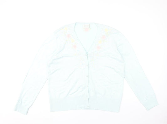 Jumper Womens Blue Floral Embroidered Cardigan XL Viscose Blend
