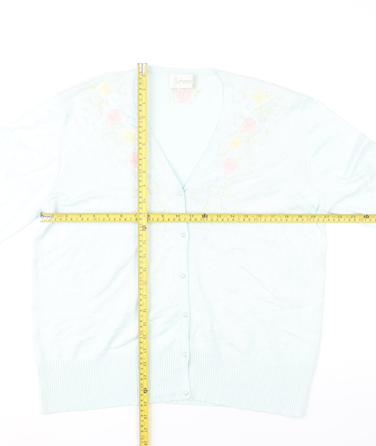 Jumper Womens Blue Floral Embroidered Cardigan XL Viscose Blend
