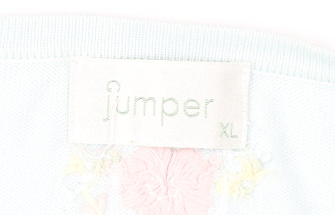Jumper Womens Blue Floral Embroidered Cardigan XL Viscose Blend