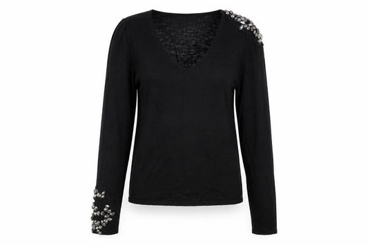 Zara Women’s Black Beaded V-Neck Knit Jumper Size S