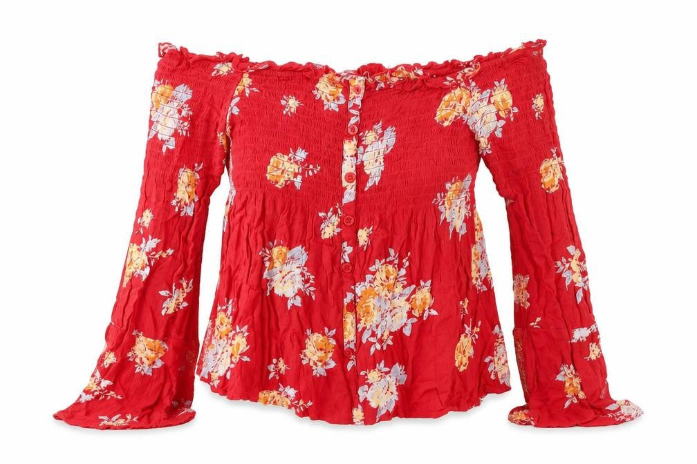 Pins & Needles Women’s Red Floral Off Shoulder Blouse XS Boho Style