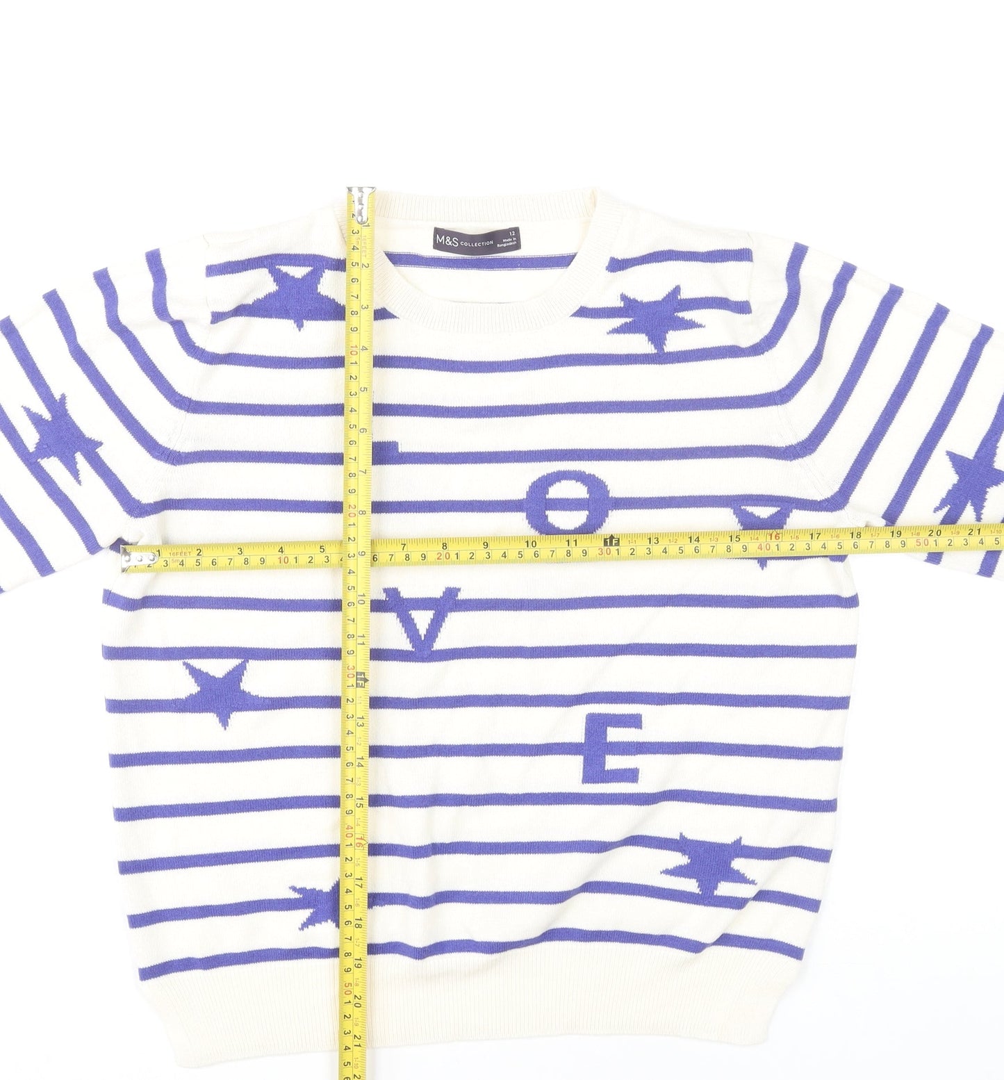 Marks and Spencer Women’s Blue Striped LOVE Jumper Size 12