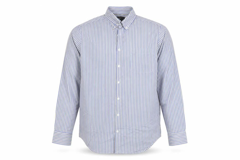 Marks & Spencer Men's Blue Striped Cotton Button-Up Shirt 15.5 Regular Fit