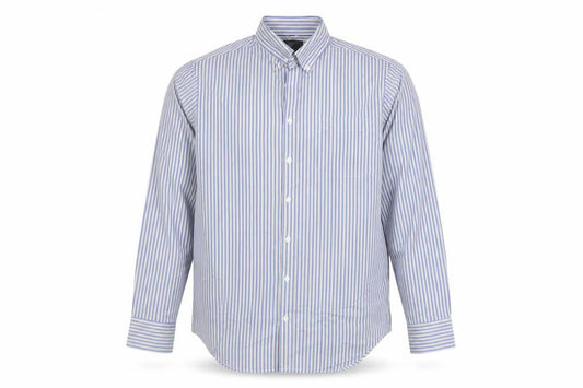 Marks & Spencer Men's Blue Striped Cotton Button-Up Shirt 15.5 Regular Fit