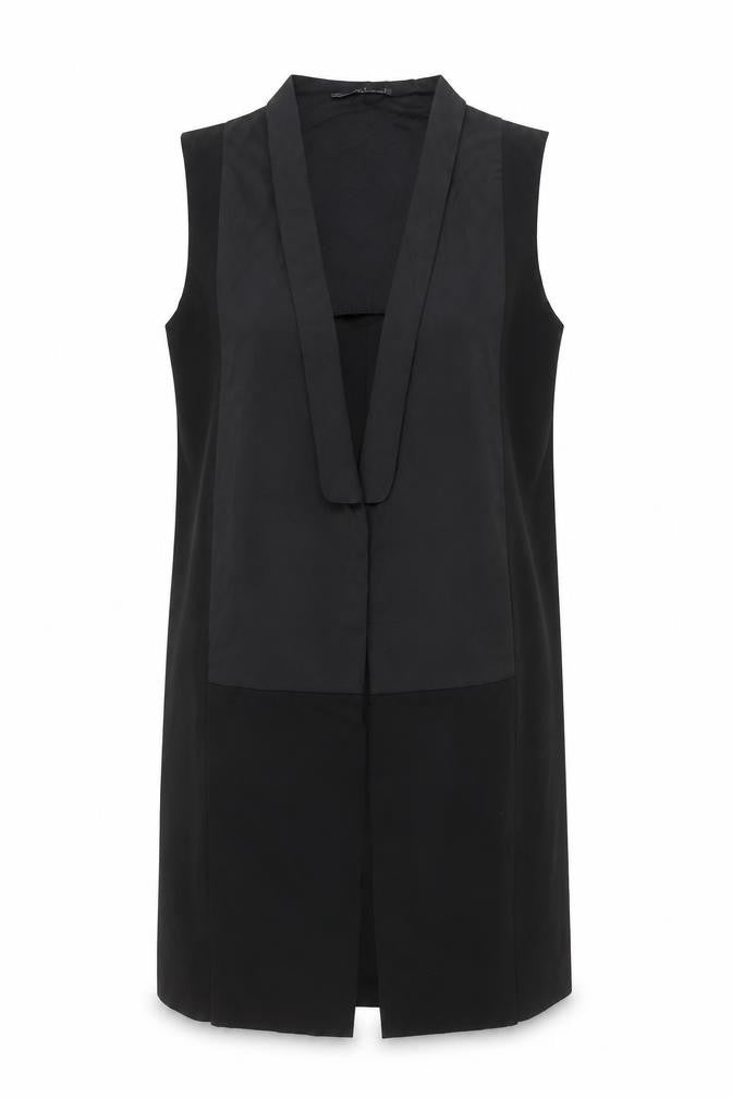 Zara Womens Black Waistcoat Size S Cotton Blend Sleeveless Longline