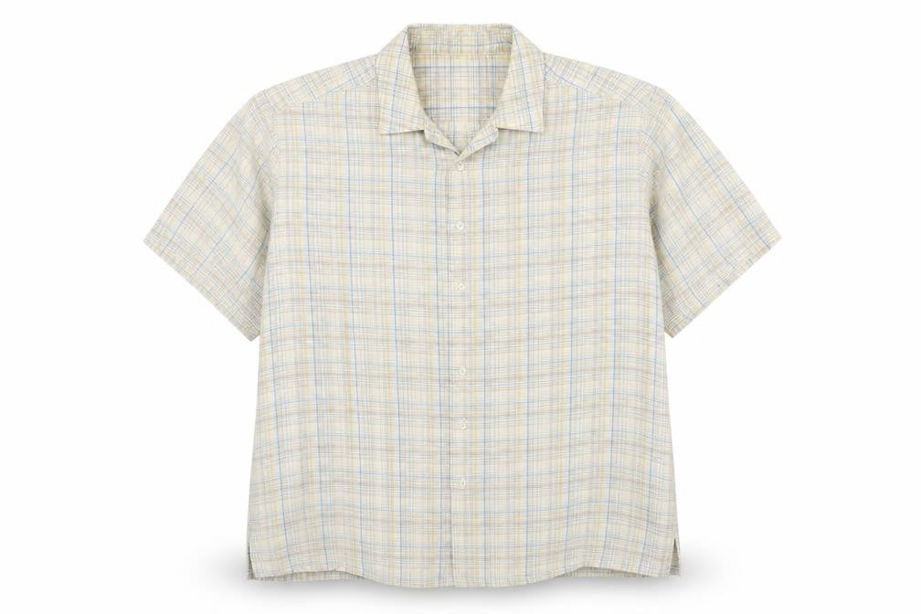 Marks & Spencer Men’s Beige Check XL Short Sleeve Button-Up Shirt 44-46 in