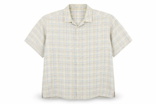 Marks & Spencer Men’s Beige Check XL Short Sleeve Button-Up Shirt 44-46 in