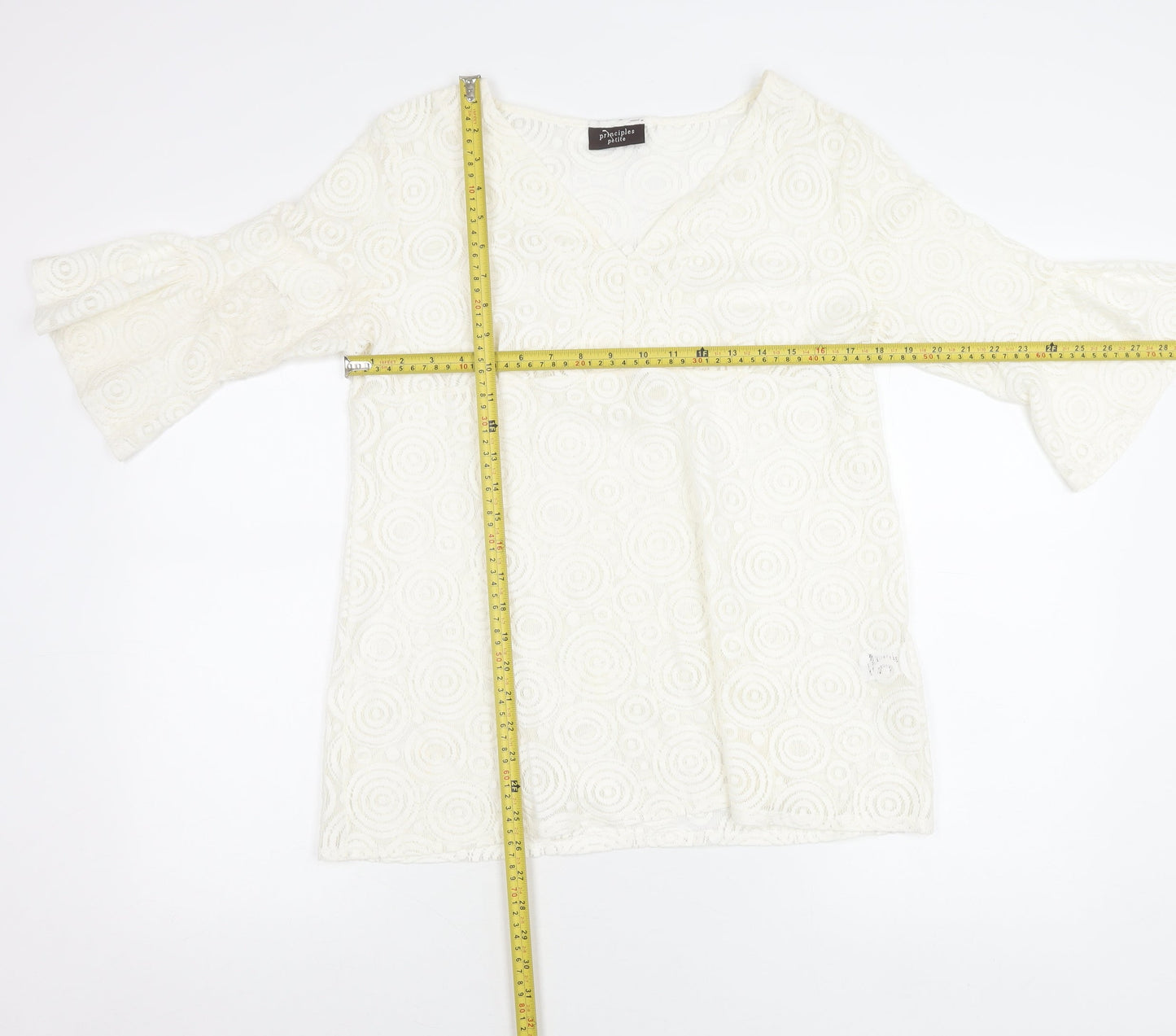 Principles Women Ivory Petite Size 16 Lace Tunic Blouse V-Neck