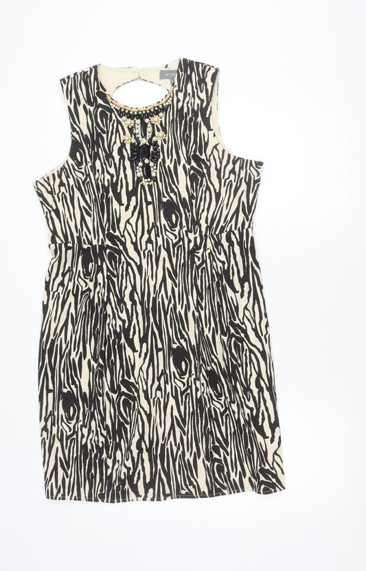 Et Vous Women’s Beige Black Animal Print Beaded Sheath Dress Size 16