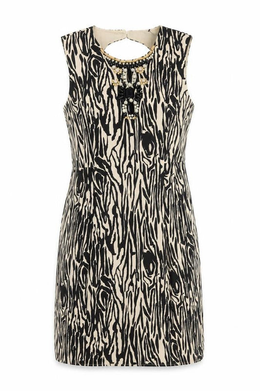 Et Vous Women’s Beige Black Animal Print Beaded Sheath Dress Size 16