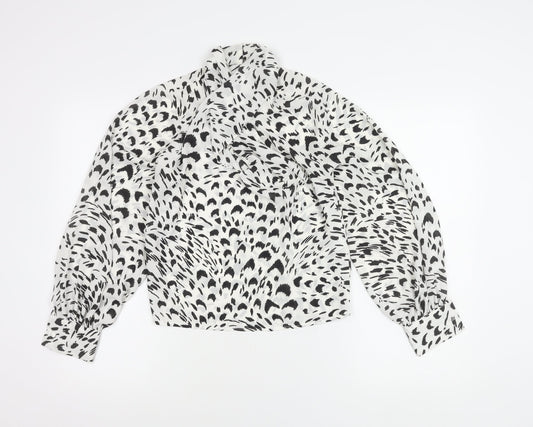 ASOS Women’s White Animal Print High Neck Tie Blouse Size 6