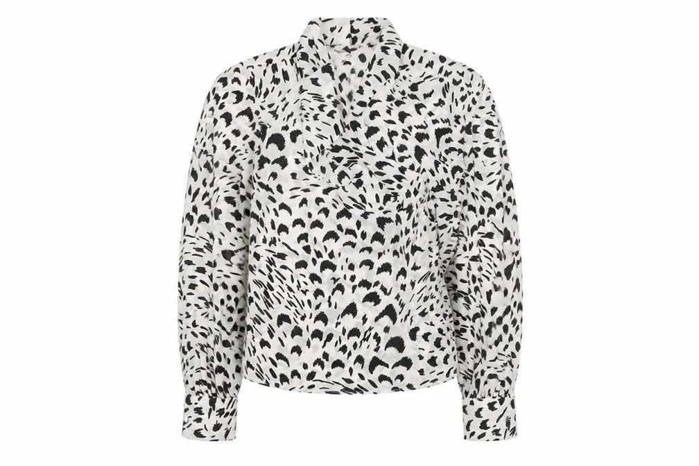ASOS Women’s White Animal Print High Neck Tie Blouse Size 6