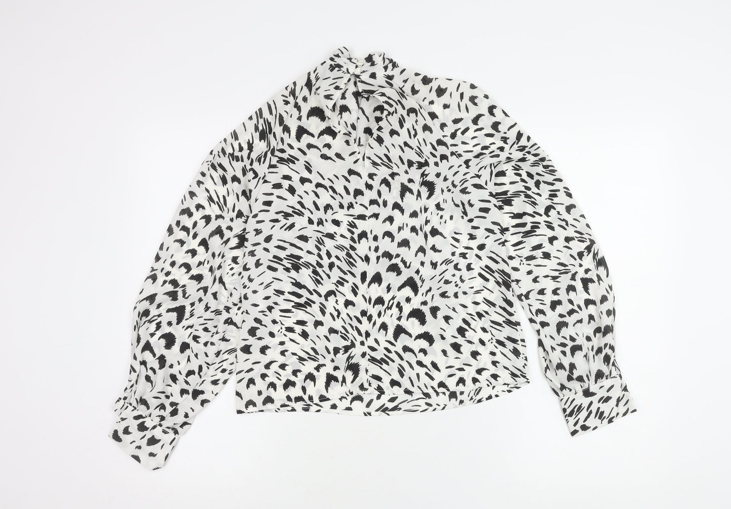 ASOS Women’s White Animal Print High Neck Tie Blouse Size 6