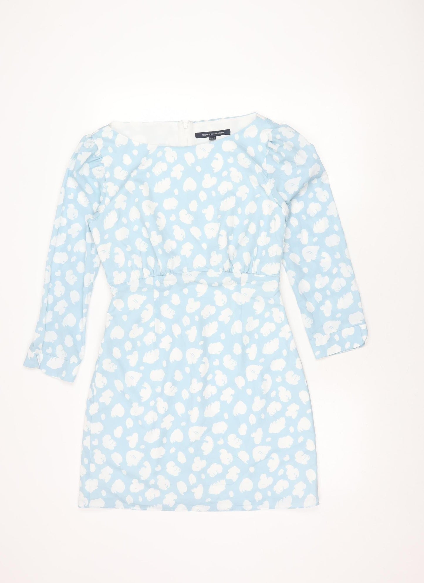 French Connection Women Blue White Floral Mini Shift Dress Size 10