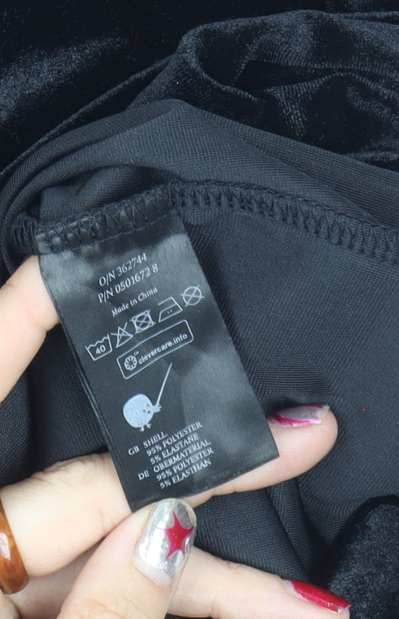 Monki Women’s Black Velvet XS Short Sleeve Crew Neck T-Shirt