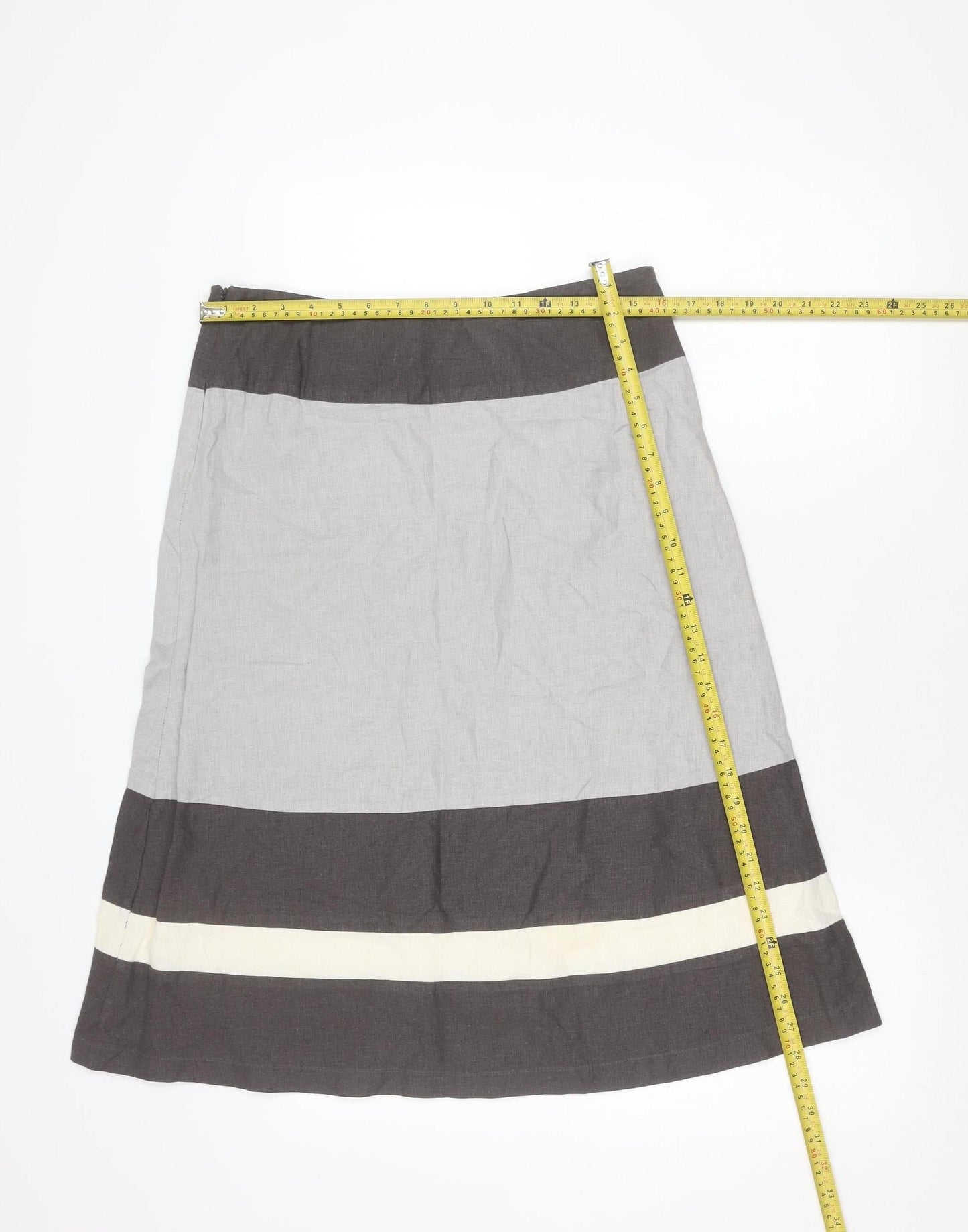 Per Se Womens Grey Brown Striped Linen Blend Skirt Size 12