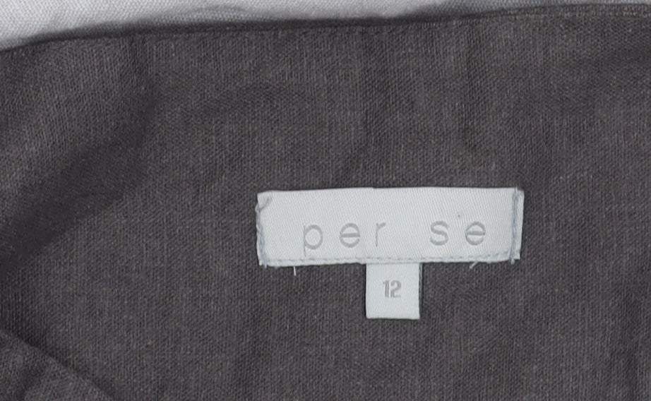 Per Se Womens Grey Brown Striped Linen Blend Skirt Size 12