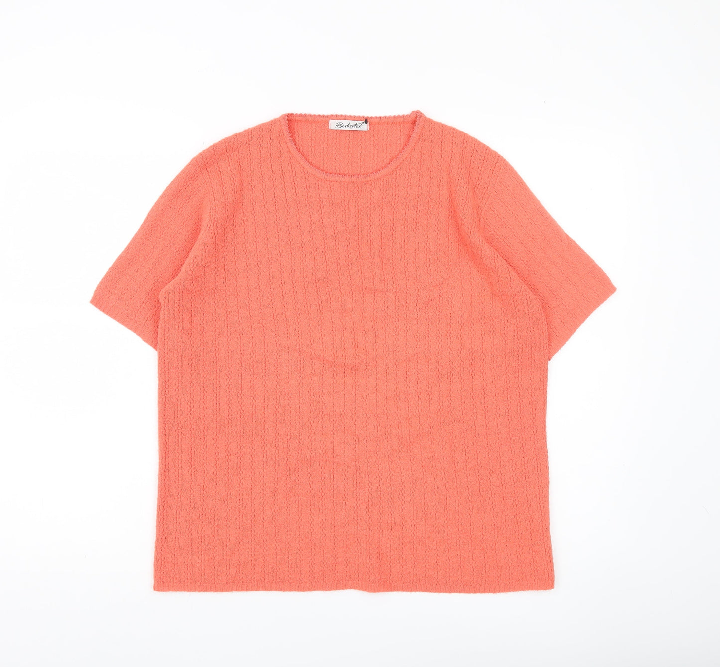 Berkertex Womens Orange Pullover Jumper Size 18 Short Sleeve Knit