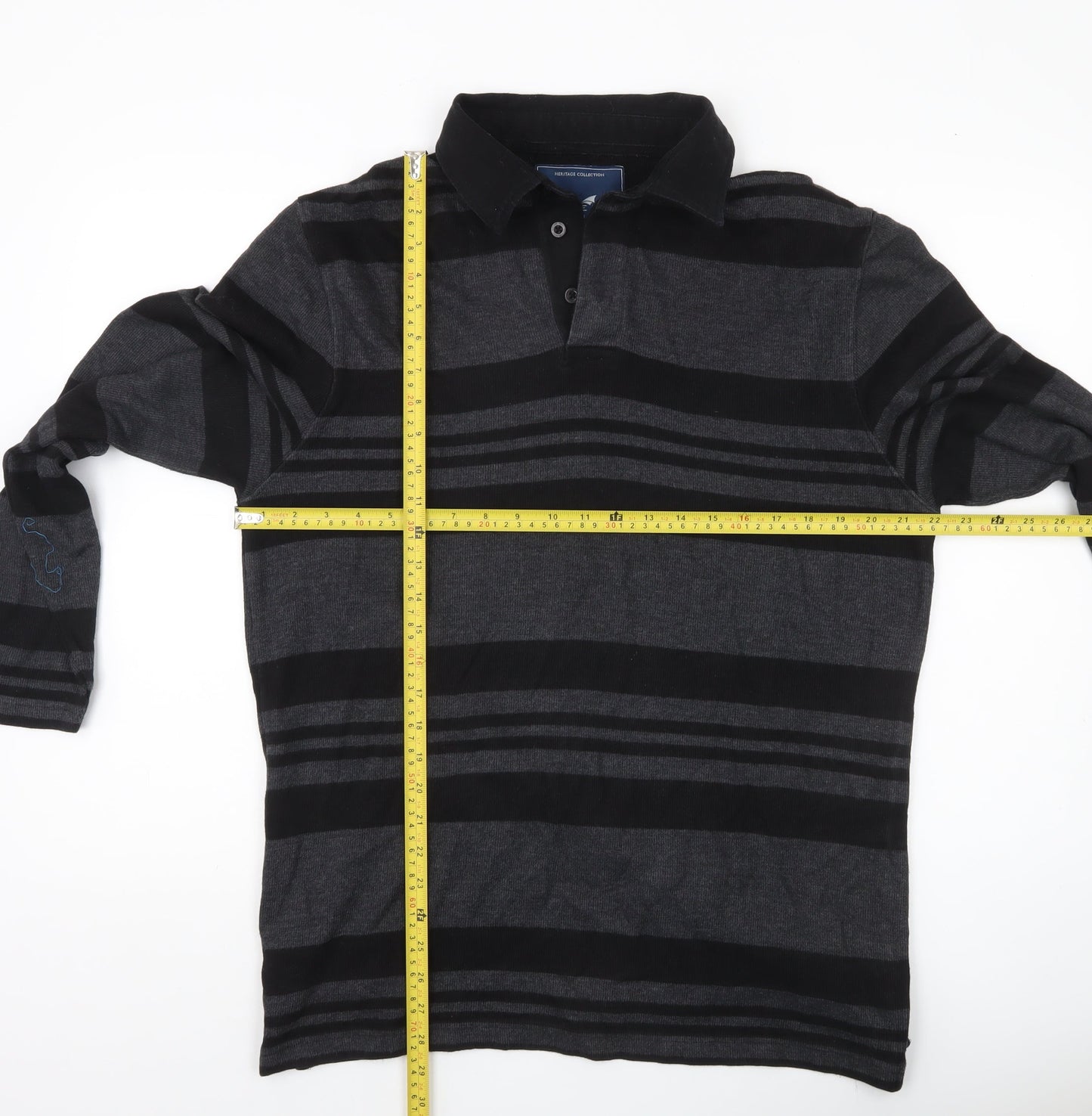 Stone Bay Men’s Grey Striped Collared Henley Sweatshirt Size L