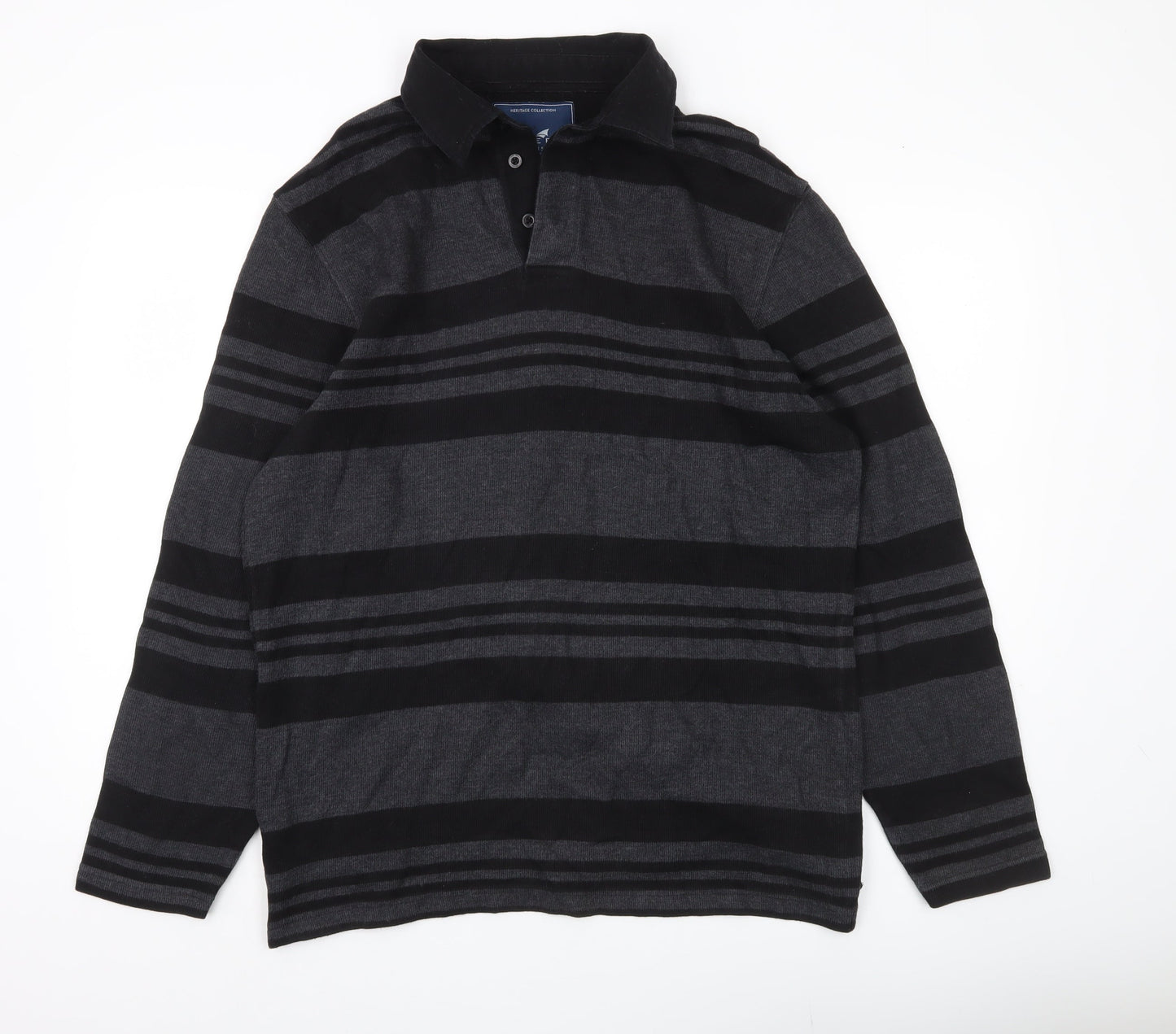 Stone Bay Men’s Grey Striped Collared Henley Sweatshirt Size L