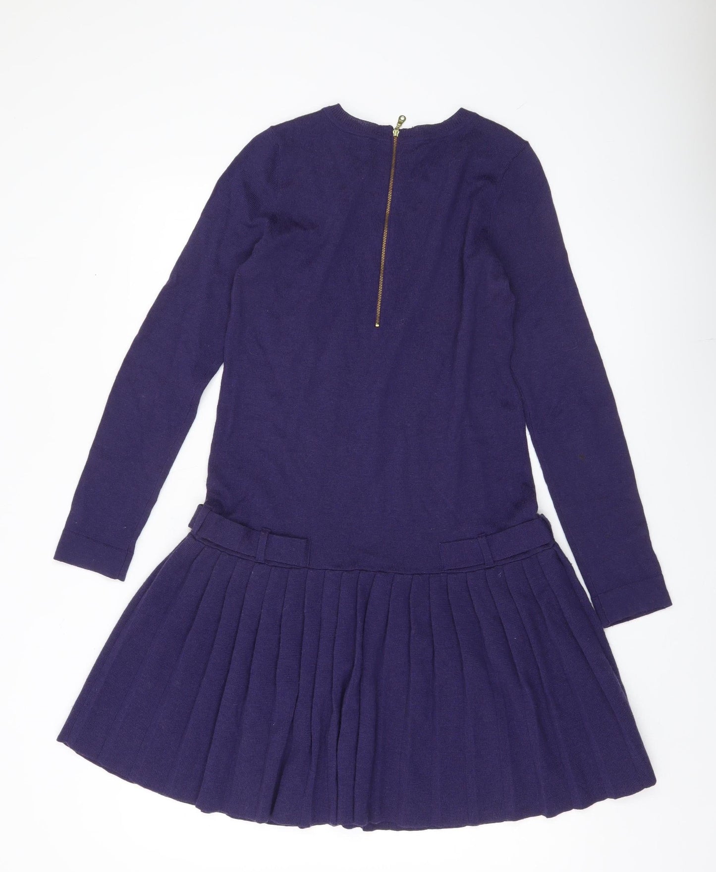 Whistles Women Purple Wool Blend Shift Dress UK 8 Long Sleeve