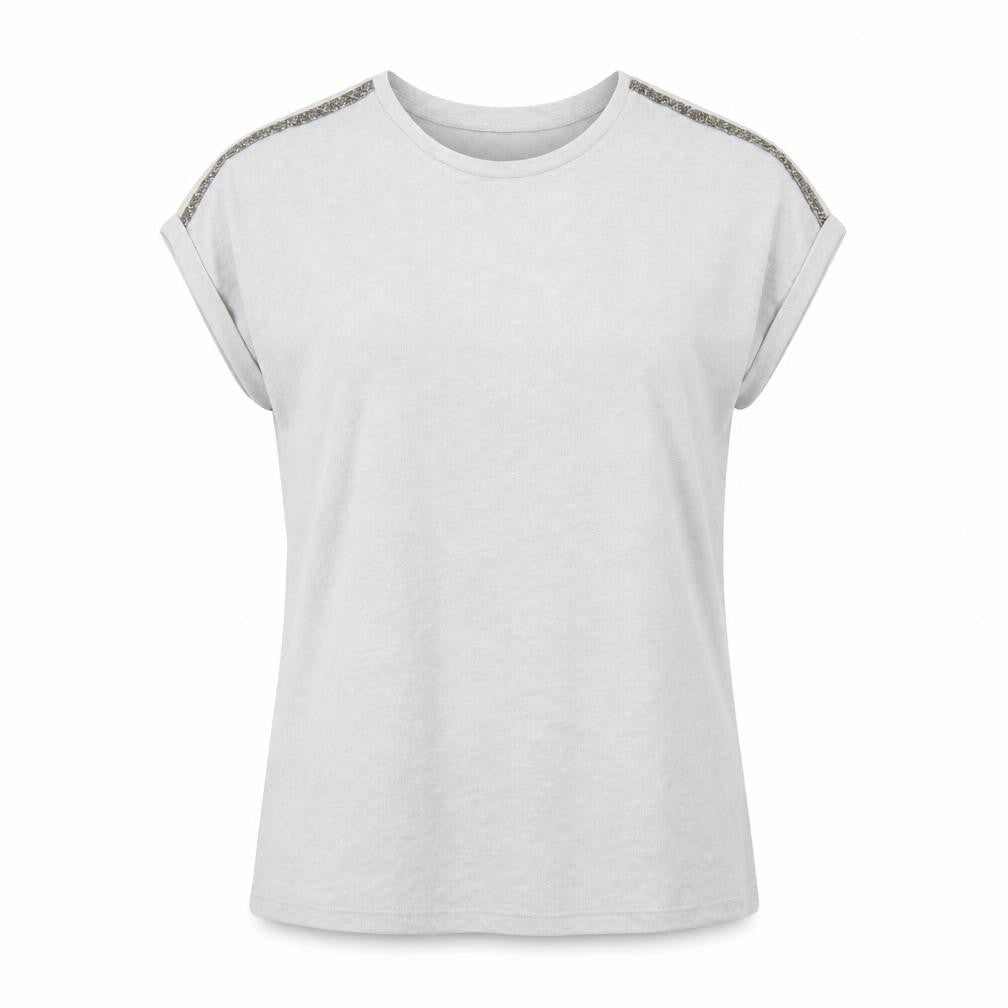 Tu Women Grey Sequin Shoulder Crew Neck T-Shirt Size 14