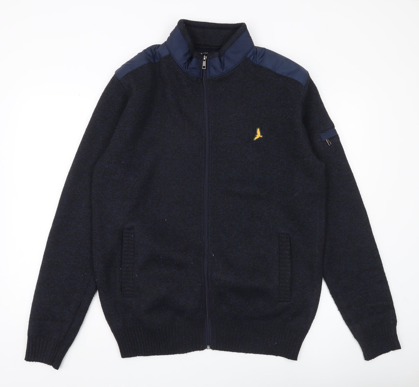 Brave Soul Mens Blue XL Full Zip High Neck Jumper with Logo