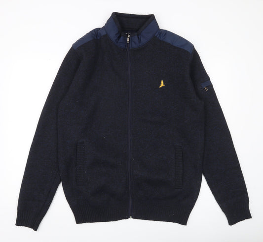 Brave Soul Mens Blue XL Full Zip High Neck Jumper with Logo