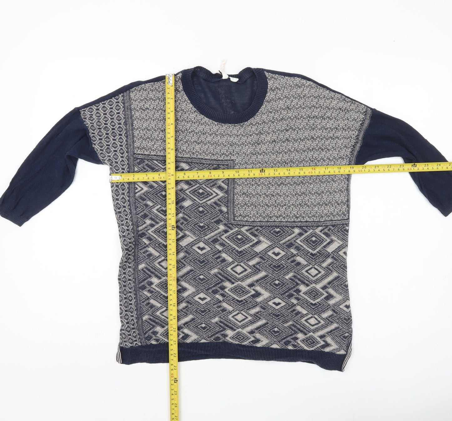 White Stuff Womens Blue Geometric Tunic Jumper UK 10 Linen Cotton