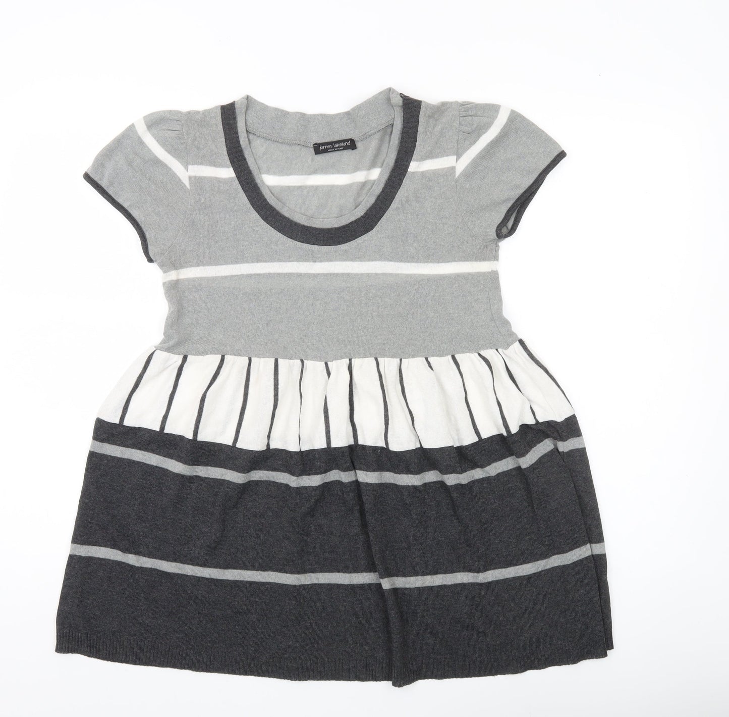 James Lakeland Women’s Grey Striped Tunic Jumper Size 14 Short Sleeve Knit
