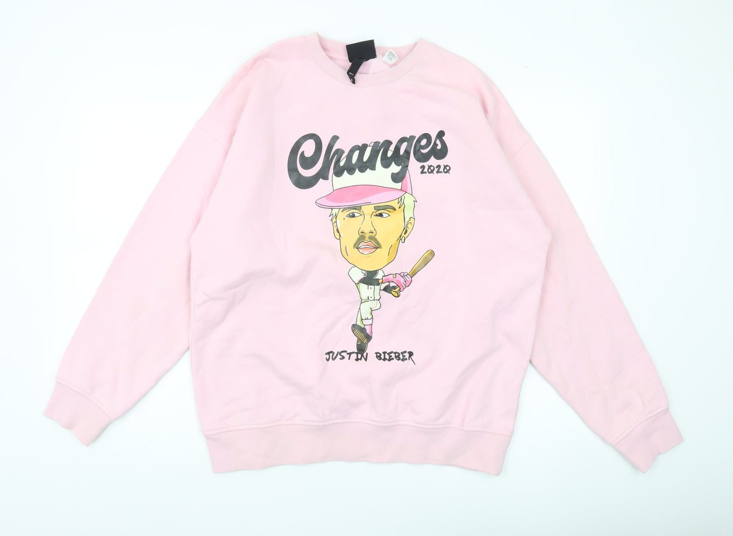 H&M Men’s Pink Justin Bieber Graphic Sweatshirt M Relaxed Fit