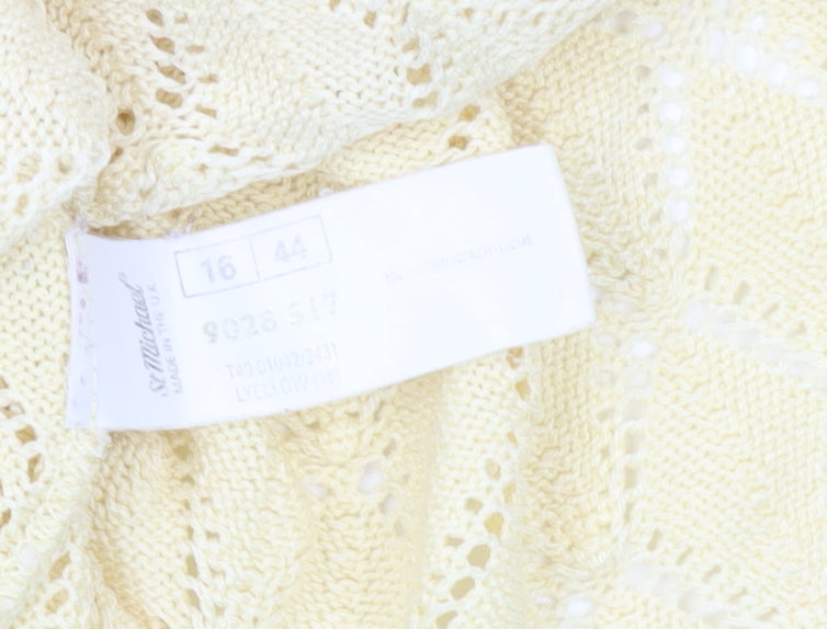 Marks and Spencer Women’s Yellow Knit Open Jumper Size 16 Vintage