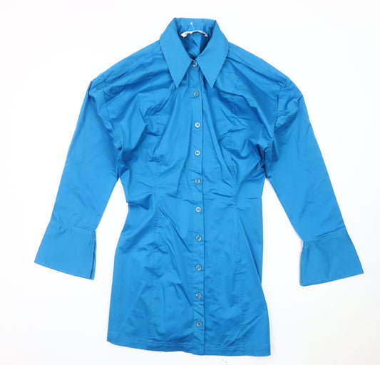 Zara Women’s Blue Shirt Dress Size 14 Collared 3/4 Sleeve Workwear