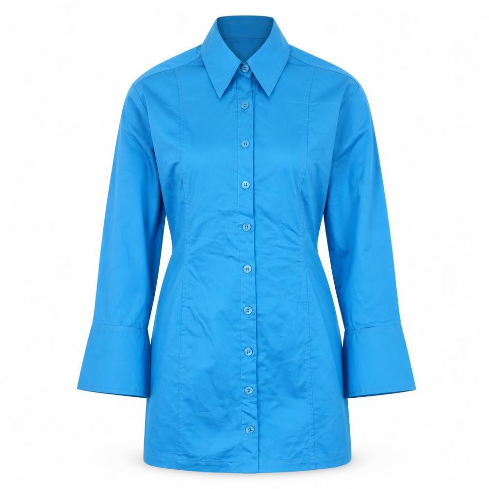 Zara Women’s Blue Shirt Dress Size 14 Collared 3/4 Sleeve Workwear