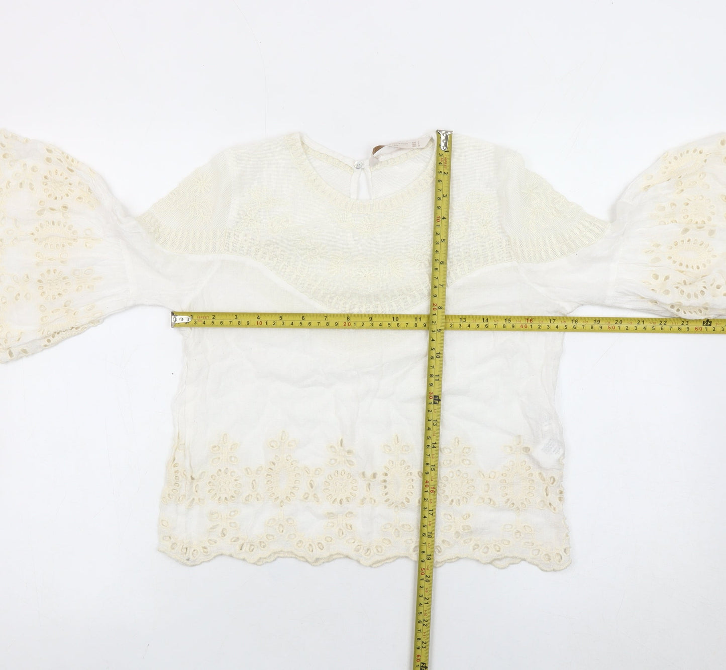 Zara Women Ivory Embroidered Bohemian Tunic Blouse Size 8