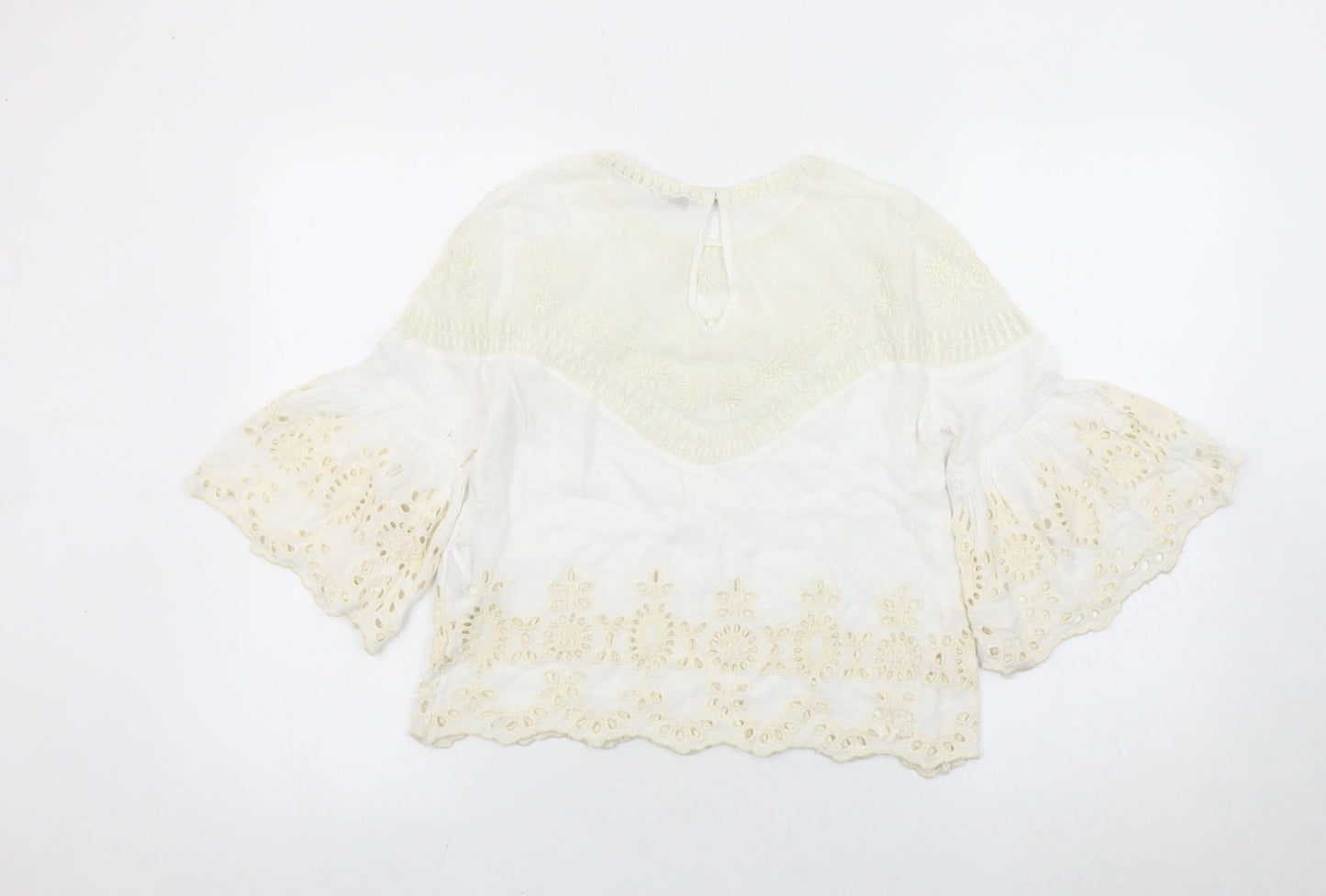 Zara Women Ivory Embroidered Bohemian Tunic Blouse Size 8