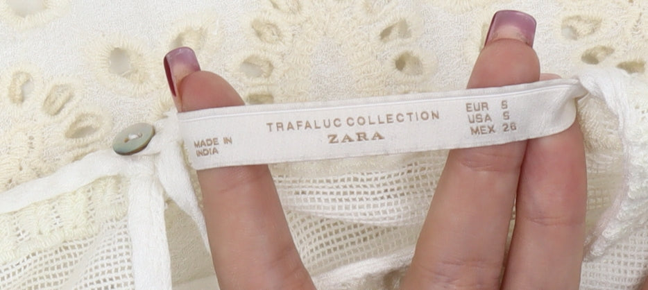Zara Women Ivory Embroidered Bohemian Tunic Blouse Size 8