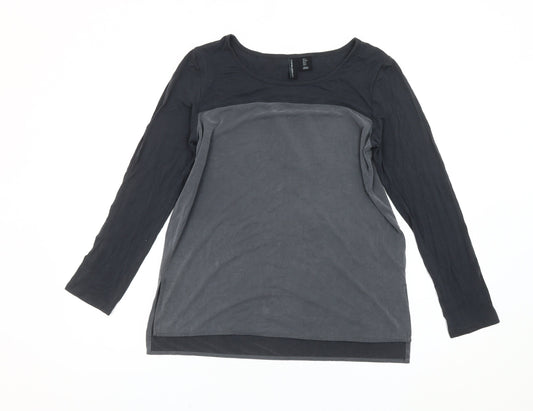 Cynthia Rowley Womens Black Grey Long Sleeve Scoop Neck T-Shirt Size S
