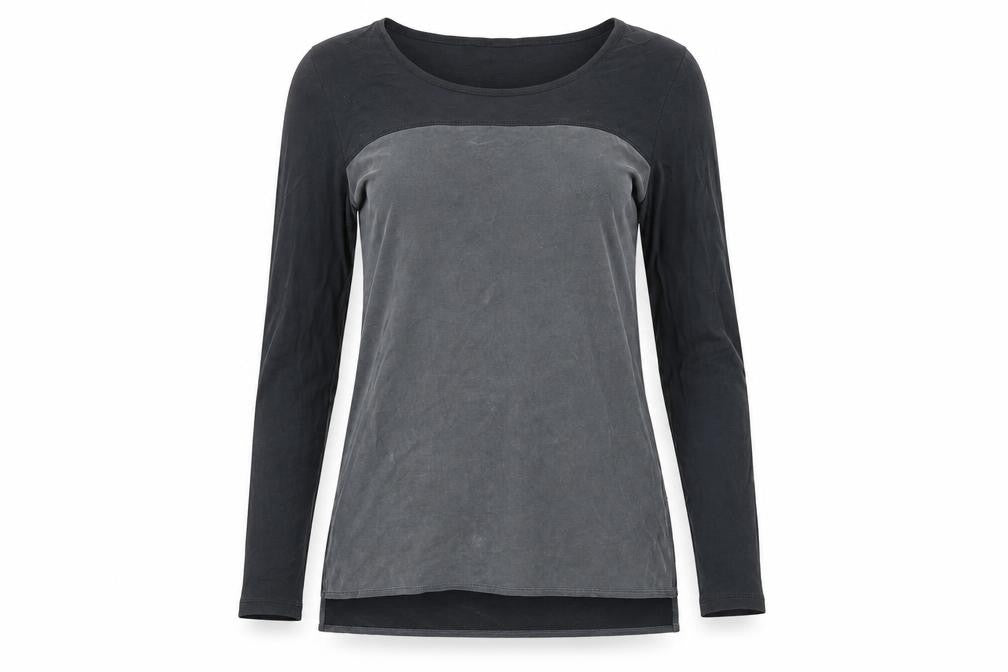 Cynthia Rowley Womens Black Grey Long Sleeve Scoop Neck T-Shirt Size S