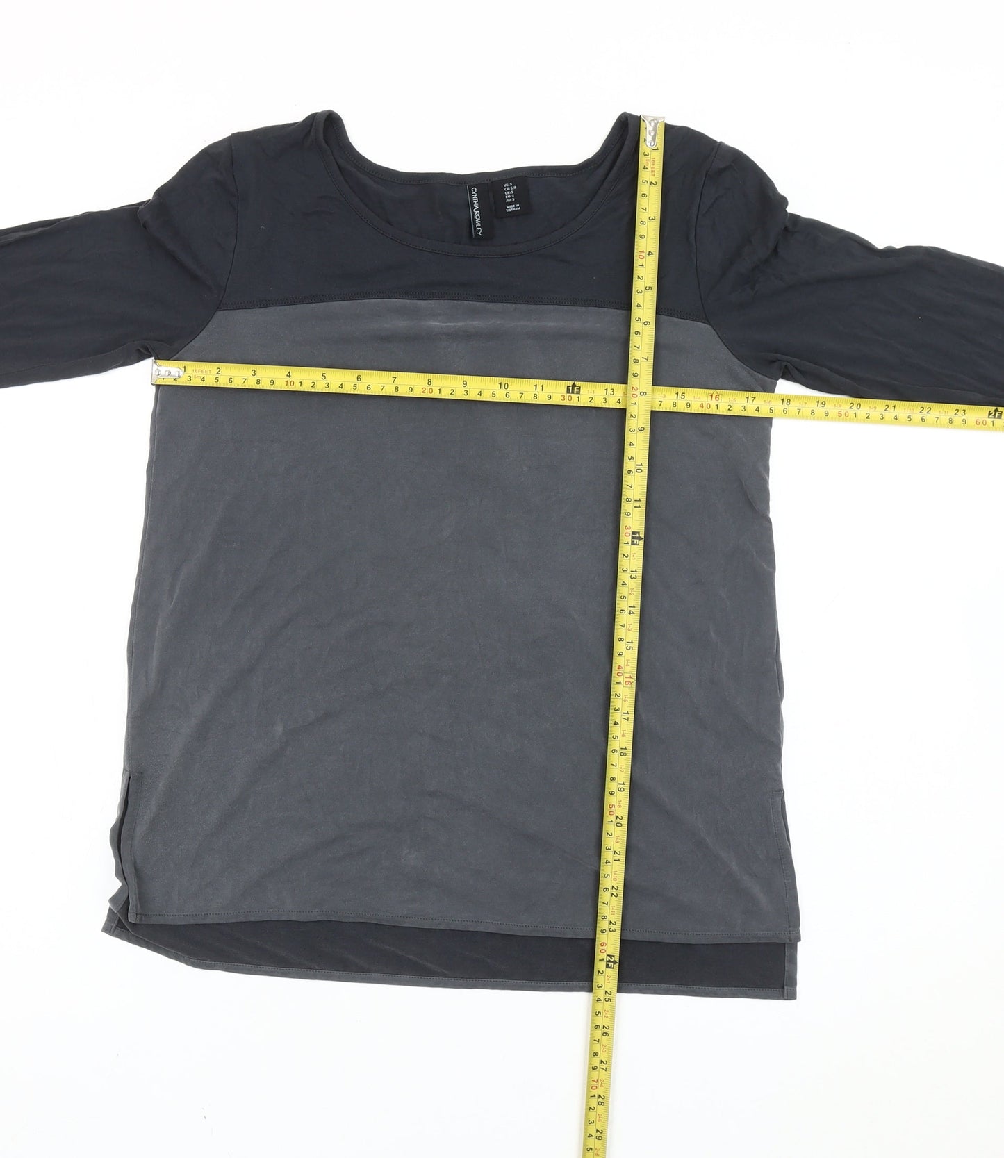 Cynthia Rowley Womens Black Grey Long Sleeve Scoop Neck T-Shirt Size S